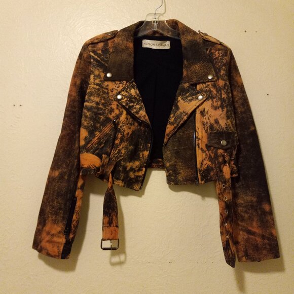 Alyson Eastman Distressed Cropped Lamb Leather Motorcycle Jacket Size S Rare - Picture 2 of 16